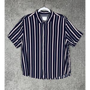 Denim & Flower Ricky Singh Blue Striped Short Sleeve Button Up Shirt Men Size XL